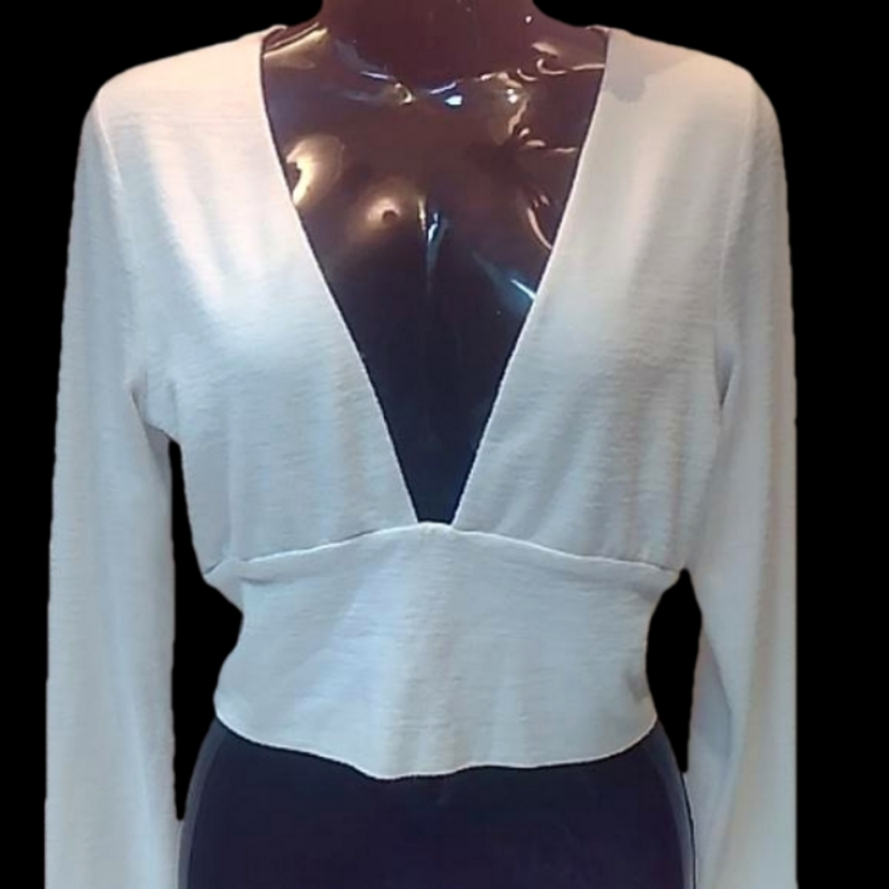 Wilfred Free Bridgette White Crop Top Plunge V Neck Long Sleeves - Picture 4 of 13